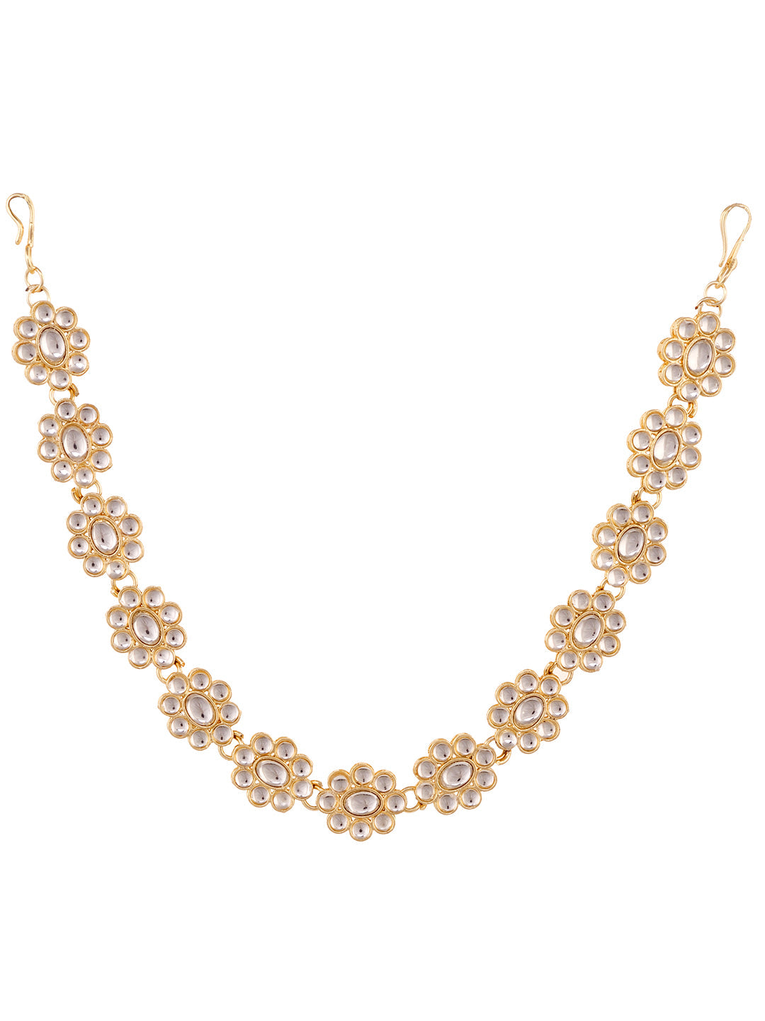 Gold Plated Kundan studded Floral designer Head Band, zaveri pearls, sale price rs, sale price, sale gold plated, sale gold, sale, rubans, ring, regular price, priyassi jewellery, kushal's -